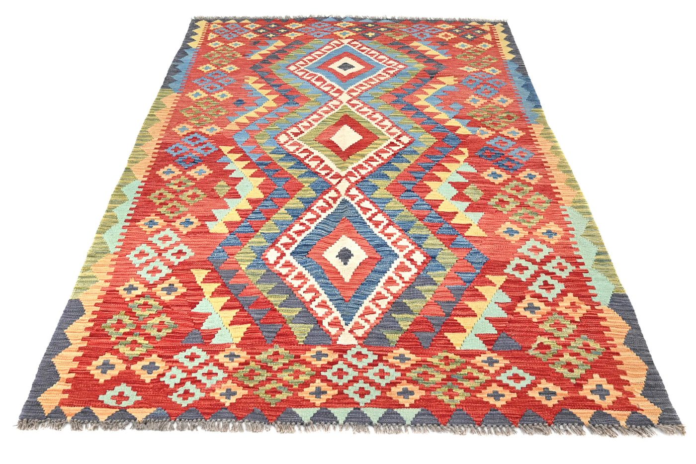 Maimana Kilim Afghan Rug – Crimson Cascade