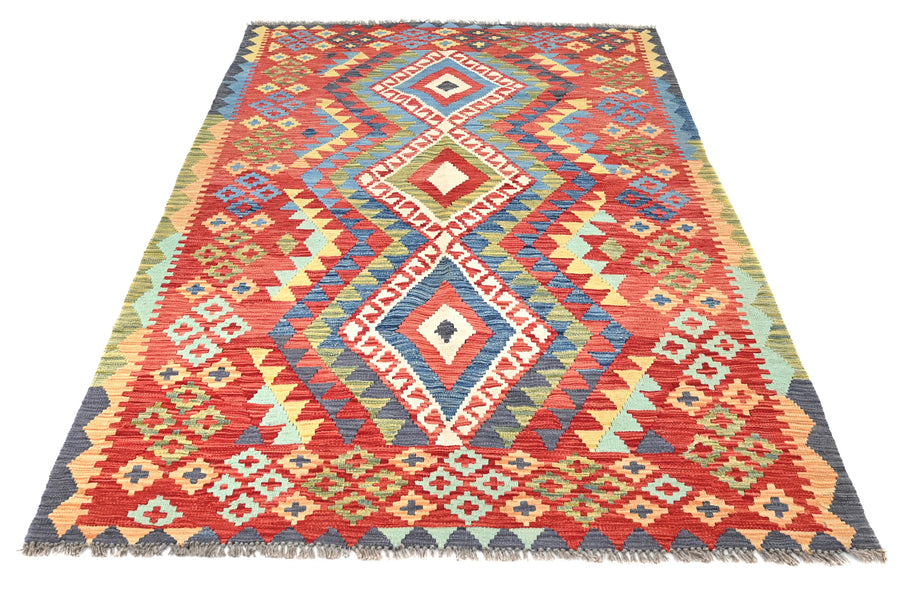 Maimana Kilim Afghan Rug – Crimson Cascade