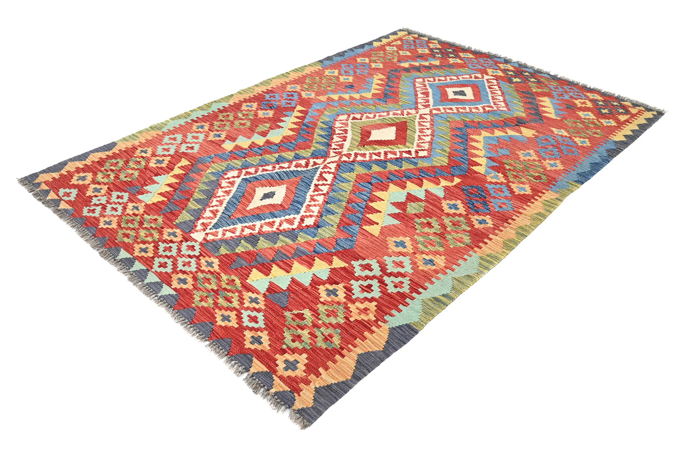Maimana Kilim Afghan Rug – Crimson Cascade