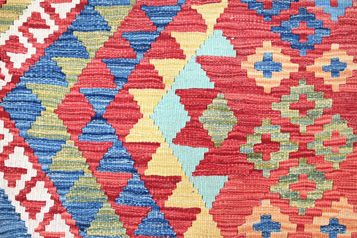 Maimana Kilim Afghan Rug – Crimson Cascade