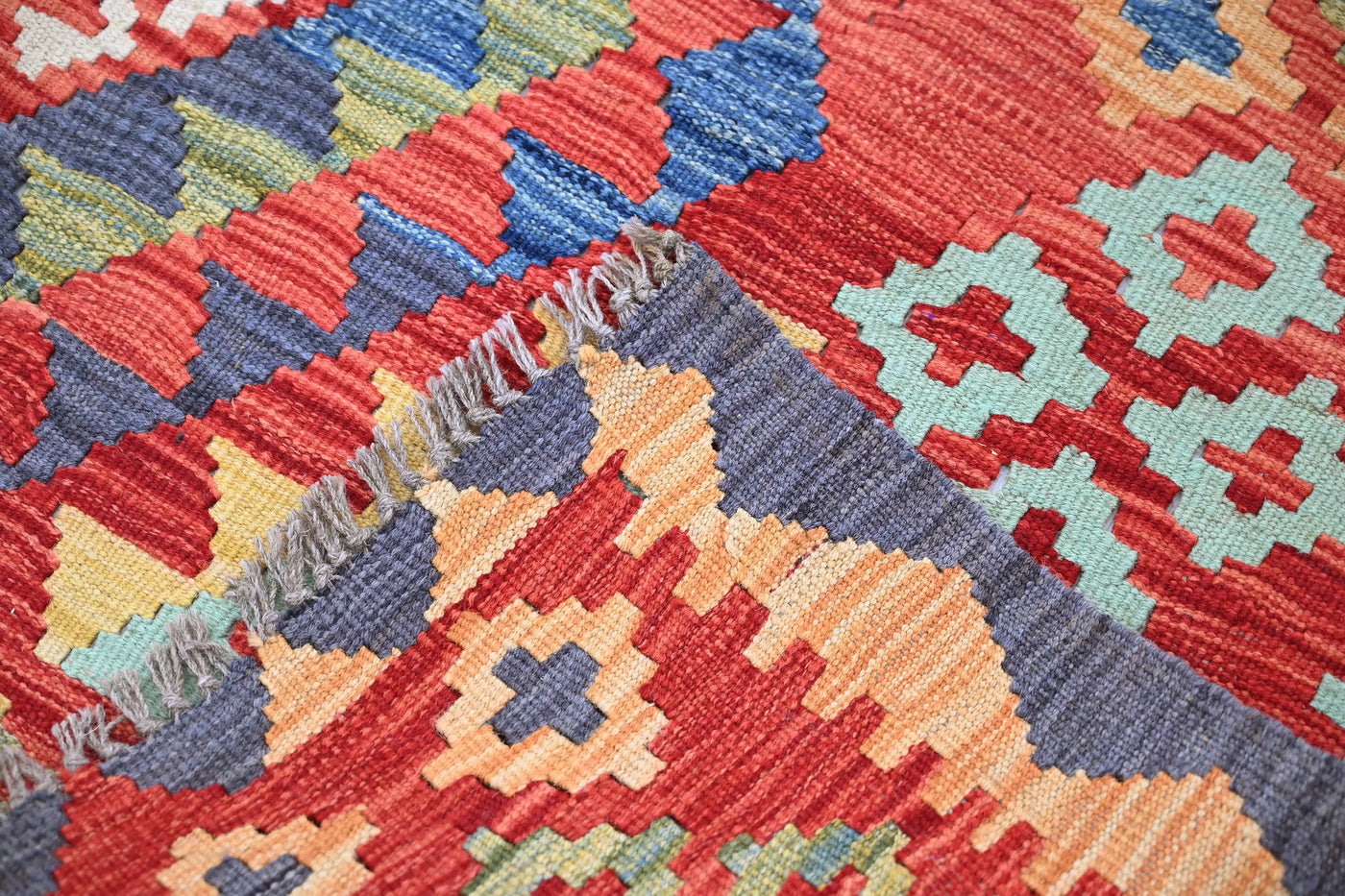 Maimana Kilim Afghan Rug – Crimson Cascade