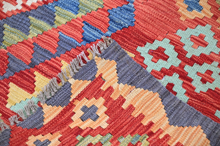 Maimana Kilim Afghan Rug – Crimson Cascade