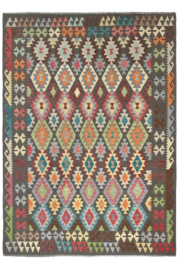 Maimana Kilim Afghan Rug – Charcoal Diamond