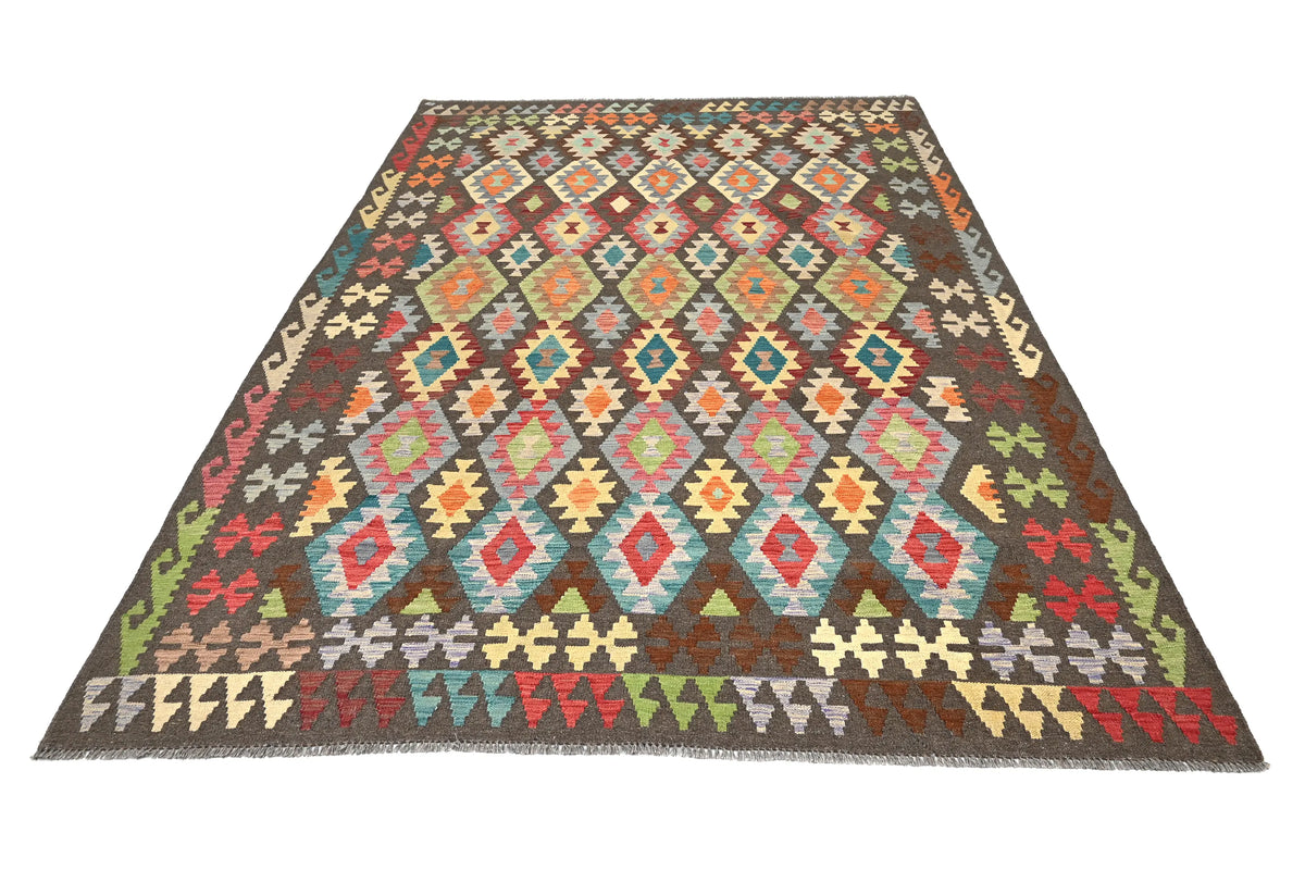 Maimana Kilim Afghan Rug – Charcoal Diamond