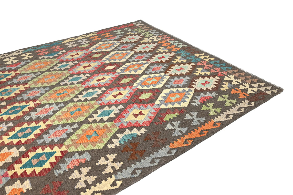 Maimana Kilim Afghan Rug – Charcoal Diamond