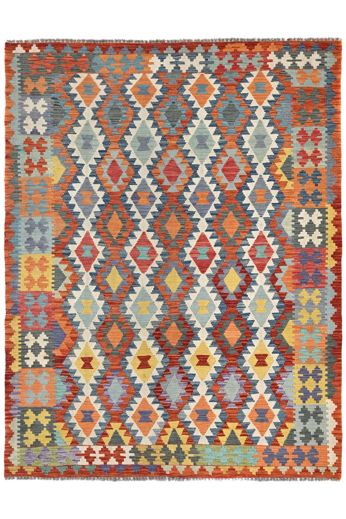 Maimana Kilim Afghan Rug – Rustic Lattice