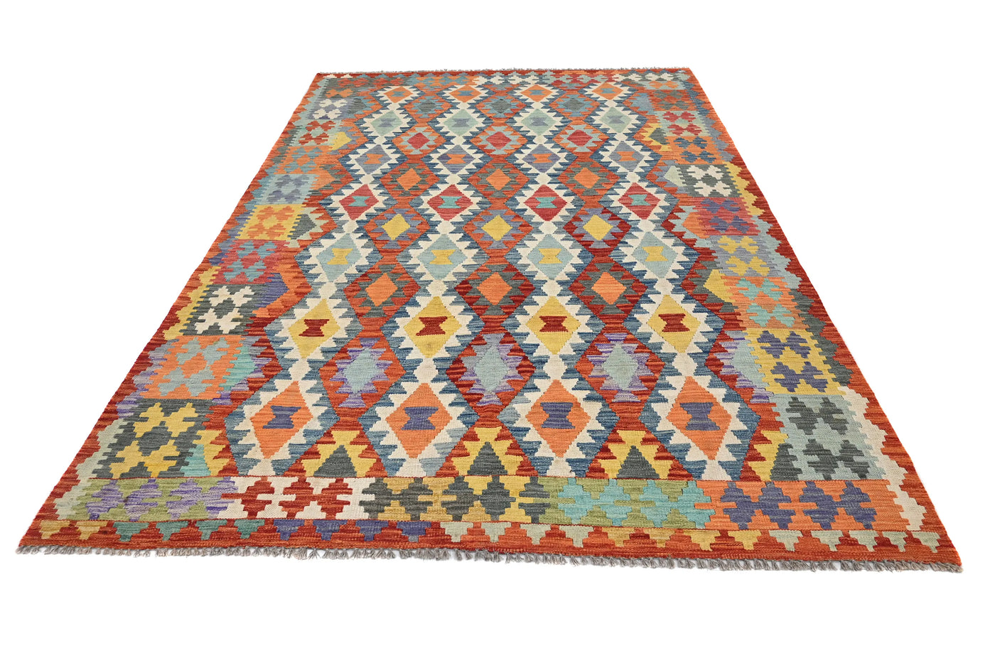 Maimana Kilim Afghan Rug – Rustic Lattice