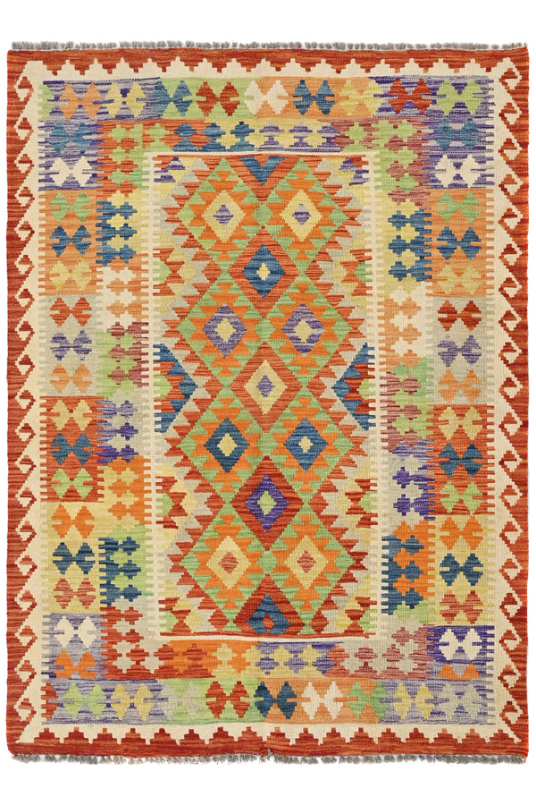 Maimana Kilim Afghan Rug – Earthy Chevron