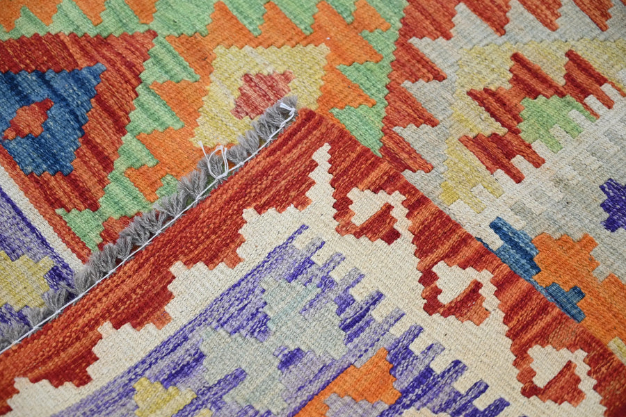 Maimana Kilim Afghan Rug – Earthy Chevron