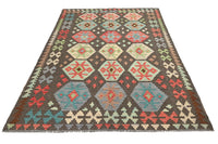 Maimana Kilim Afghan Rug – Charcoal Hexagon