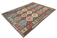 Maimana Kilim Afghan Rug – Charcoal Hexagon
