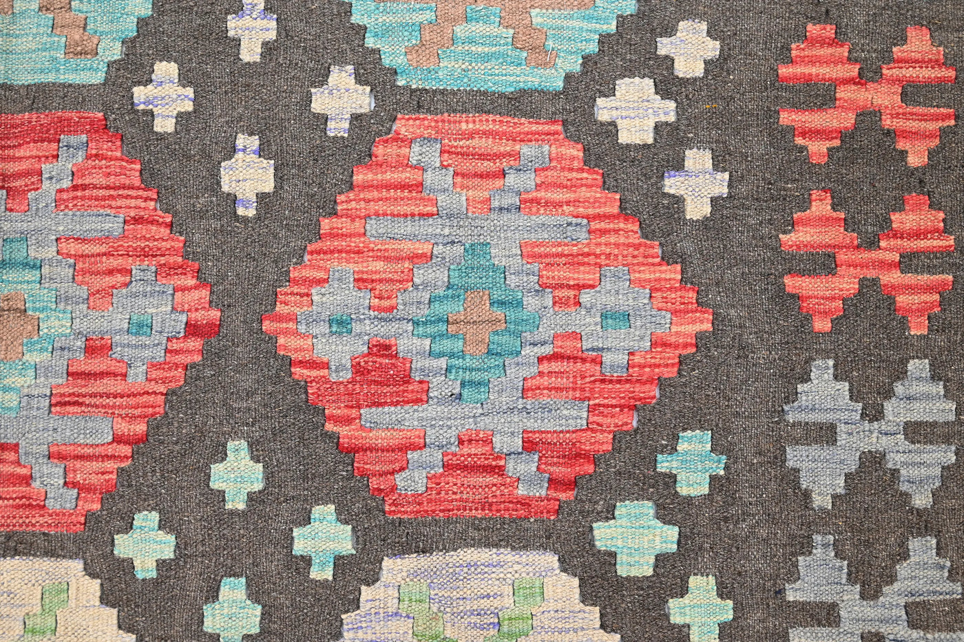 Maimana Kilim Afghan Rug – Charcoal Hexagon