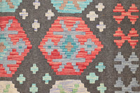 Maimana Kilim Afghan Rug – Charcoal Hexagon