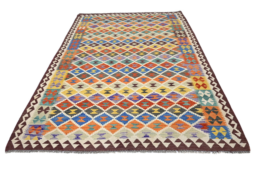 Maimana Kilim Afghan Rug – Prism Diamond