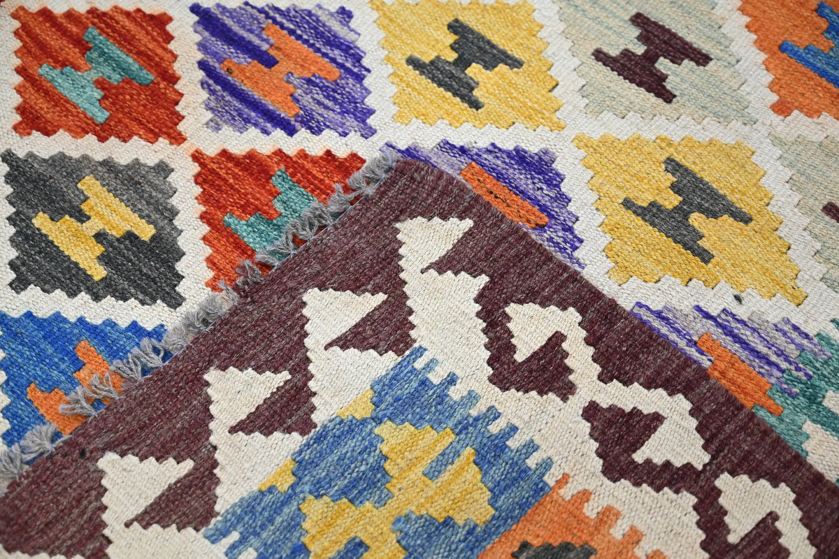 Maimana Kilim Afghan Rug – Prism Diamond