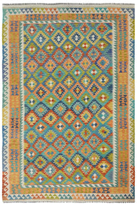 Maimana Kilim Afghan Rug – Azure Lattice