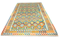 Maimana Kilim Afghan Rug – Azure Lattice