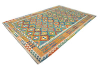 Maimana Kilim Afghan Rug – Azure Lattice