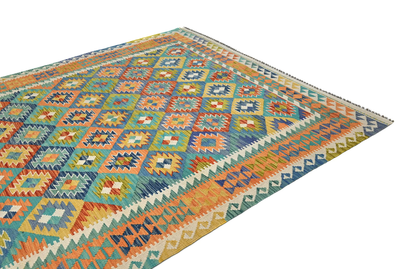 Maimana Kilim Afghan Rug – Azure Lattice