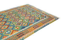 Maimana Kilim Afghan Rug – Azure Lattice