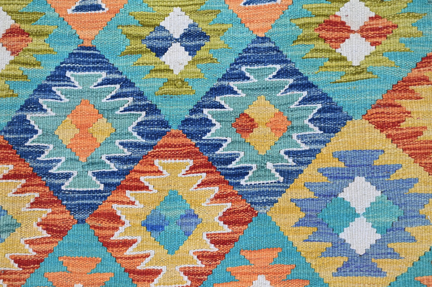 Maimana Kilim Afghan Rug – Azure Lattice