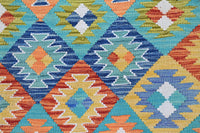 Maimana Kilim Afghan Rug – Azure Lattice