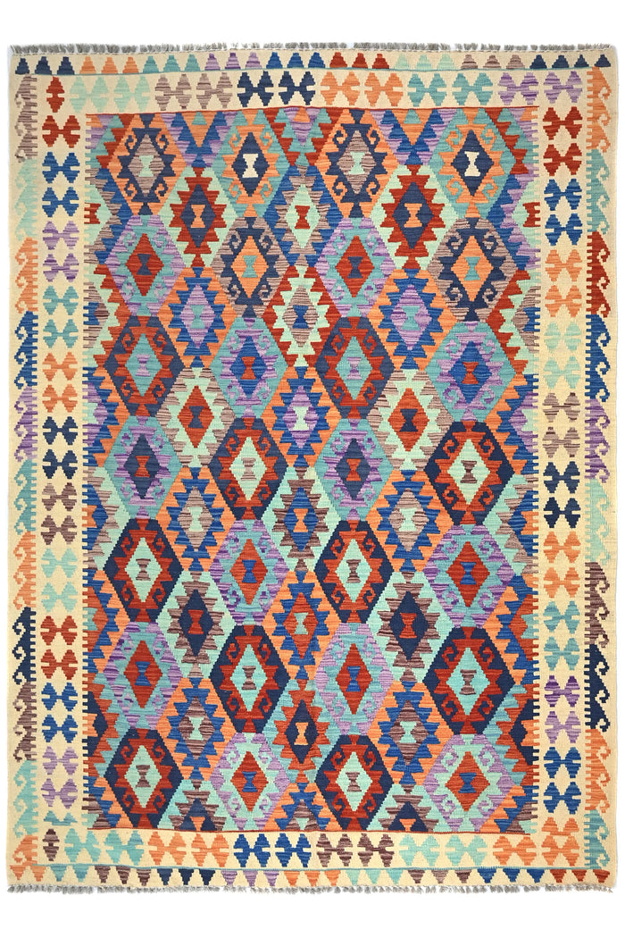 Maimana Kilim Afghan Rug – Indigo Diamond