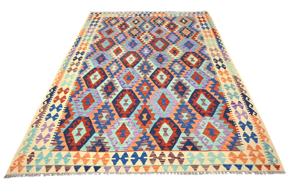 Maimana Kilim Afghan Rug – Indigo Diamond
