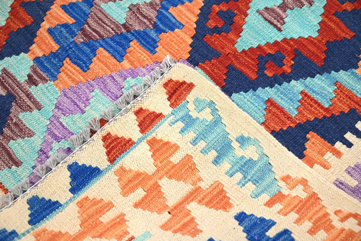 Maimana Kilim Afghan Rug – Indigo Diamond