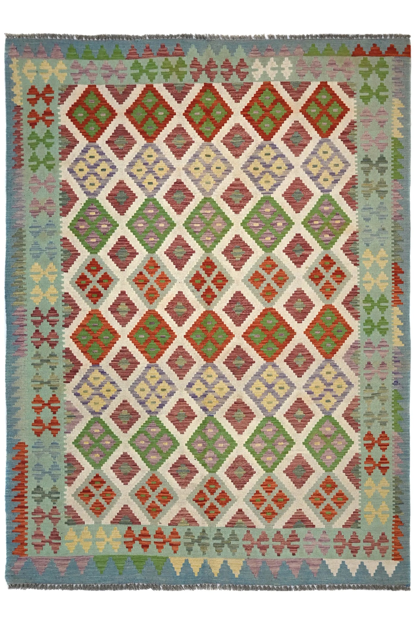 Maimana Kilim Afghan Rug – Sage Lattice