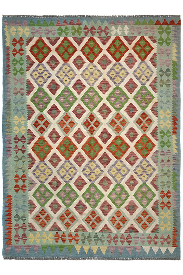 Maimana Kilim Afghan Rug – Sage Lattice