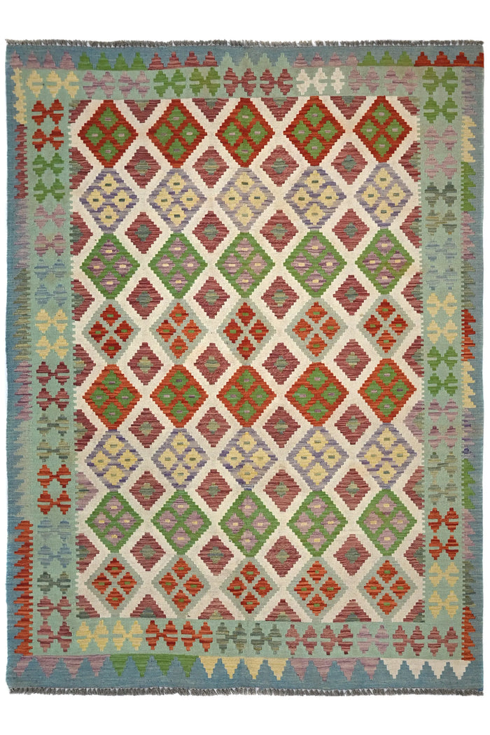 Maimana Kilim Afghan Rug – Sage Lattice
