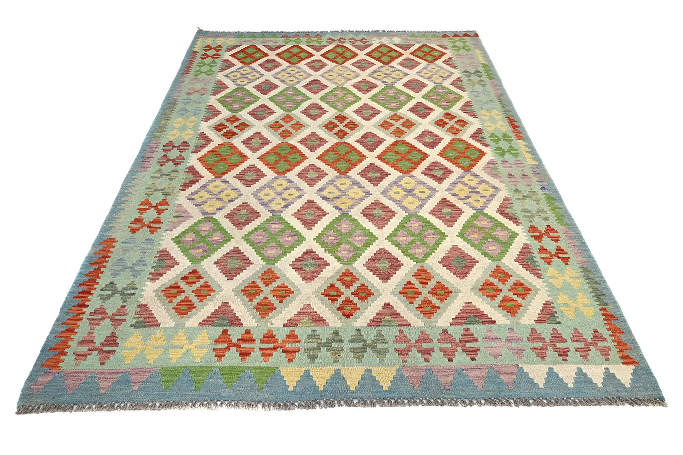 Maimana Kilim Afghan Rug – Sage Lattice