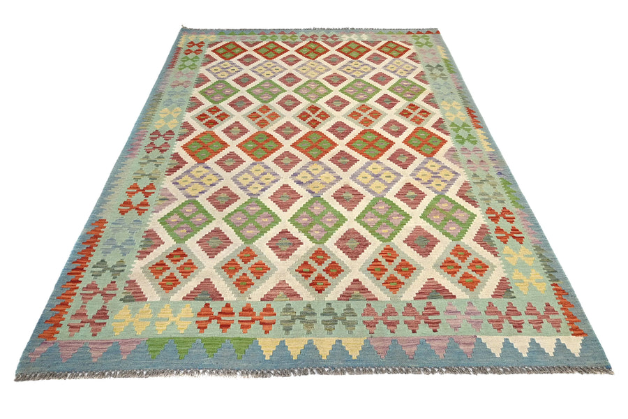 Maimana Kilim Afghan Rug – Sage Lattice