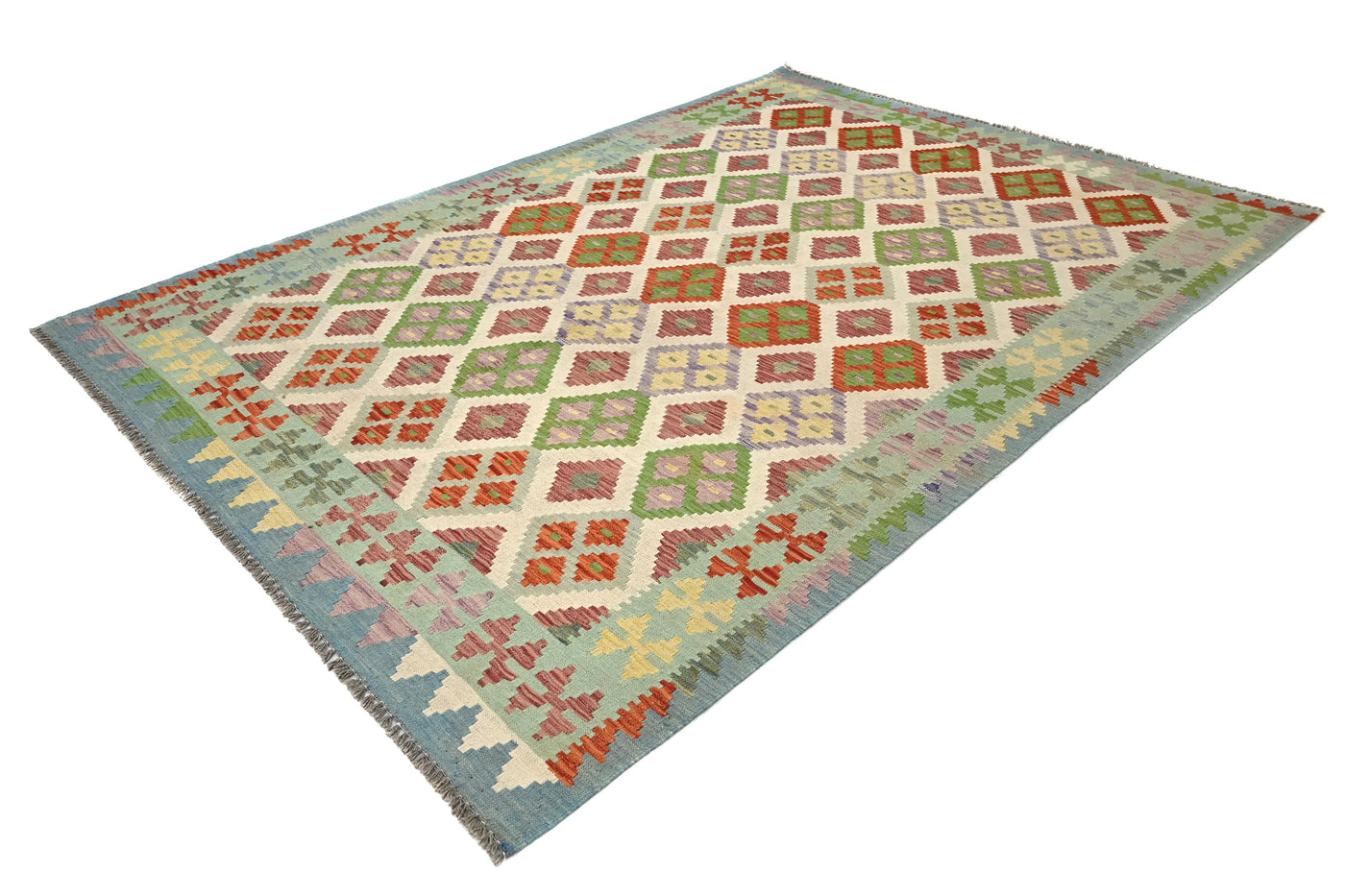 Maimana Kilim Afghan Rug – Sage Lattice