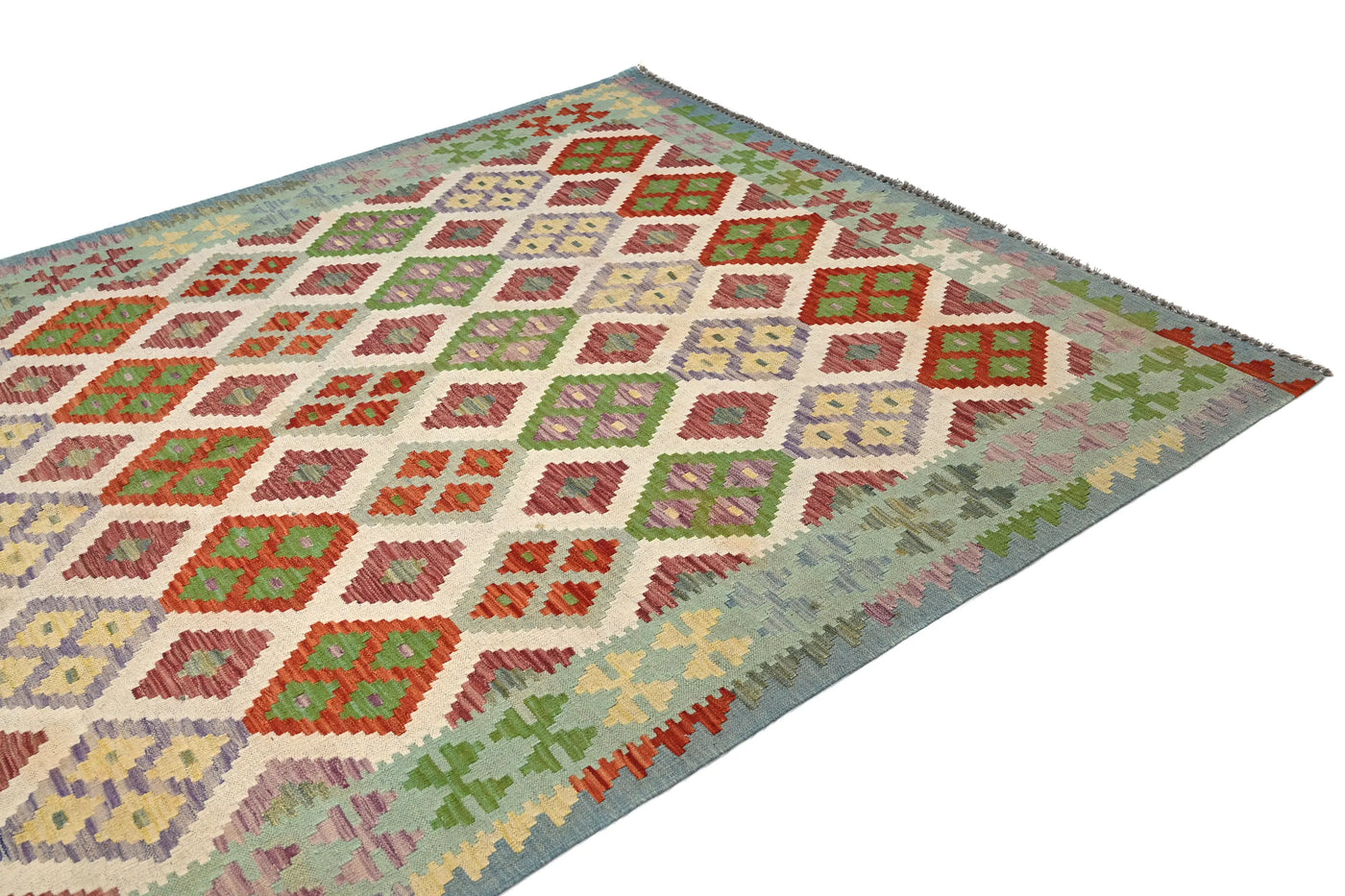 Maimana Kilim Afghan Rug – Sage Lattice