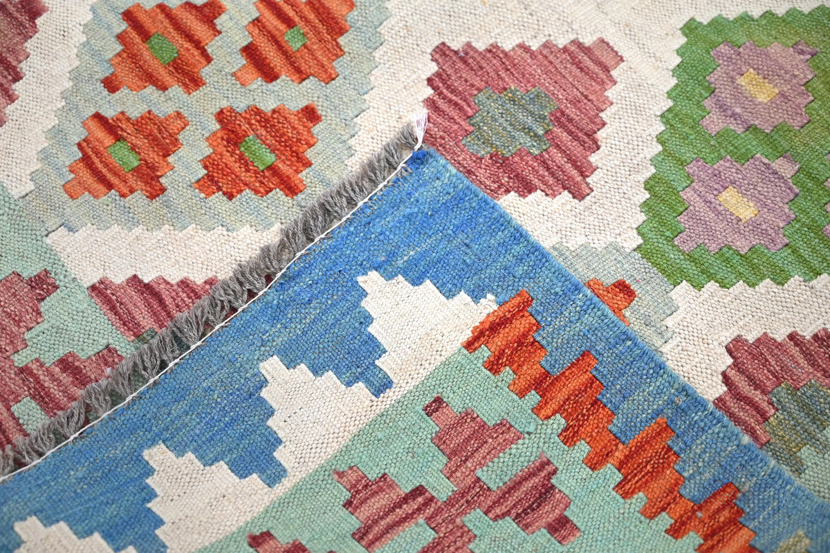 Maimana Kilim Afghan Rug – Sage Lattice