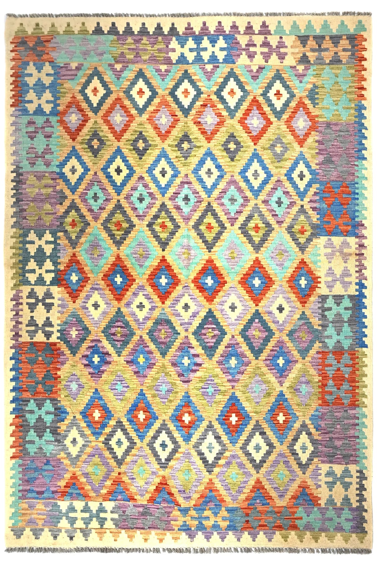 Maimana Kilim Afghan Rug – Pastel Prism