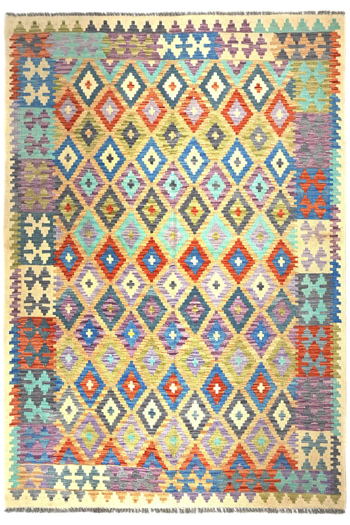Maimana Kilim Afghan Rug – Pastel Prism