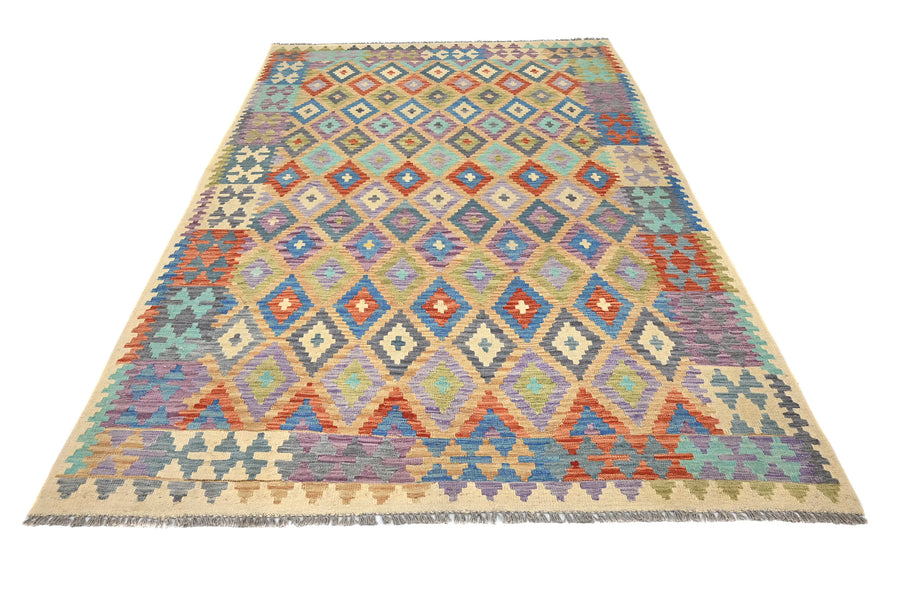 Maimana Kilim Afghan Rug – Pastel Prism