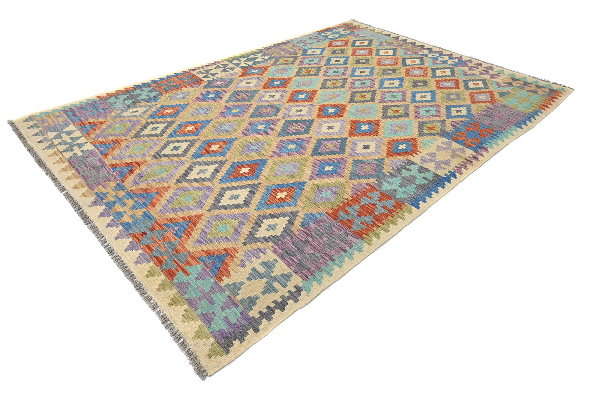 Maimana Kilim Afghan Rug – Pastel Prism