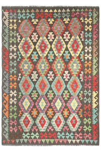 Maimana Kilim Afghan Rug – Charcoal Earth