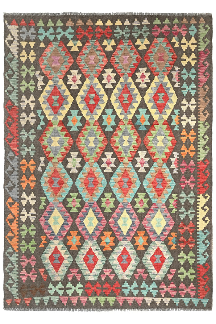 Maimana Kilim Afghan Rug – Charcoal Earth