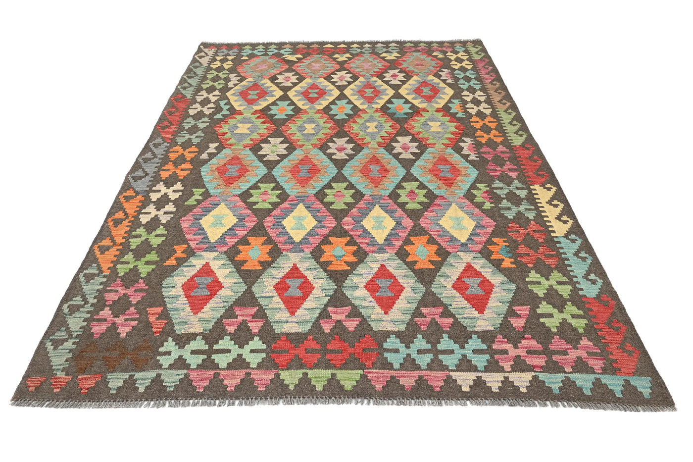 Maimana Kilim Afghan Rug – Charcoal Earth