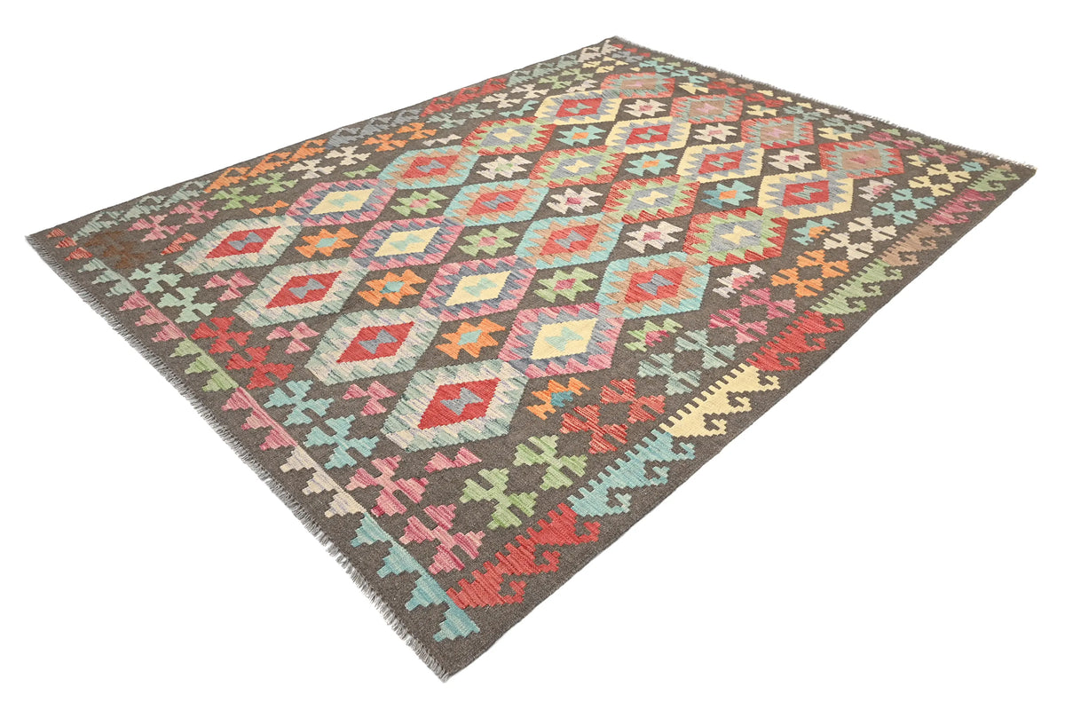 Maimana Kilim Afghan Rug – Charcoal Earth