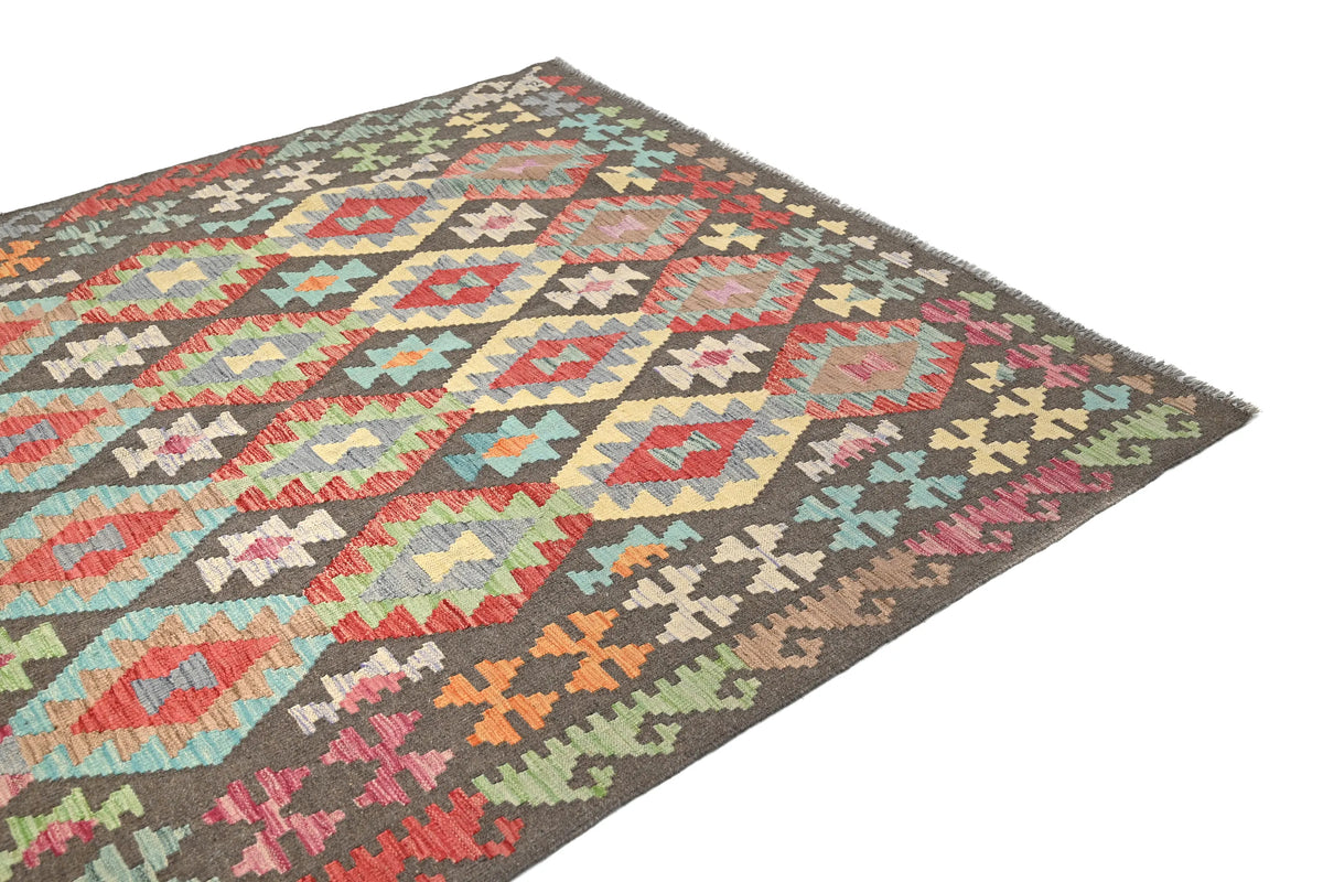 Maimana Kilim Afghan Rug – Charcoal Earth