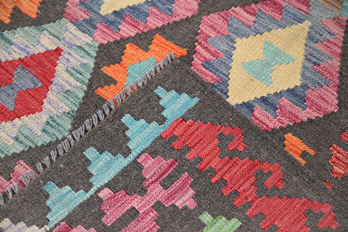 Maimana Kilim Afghan Rug – Charcoal Earth