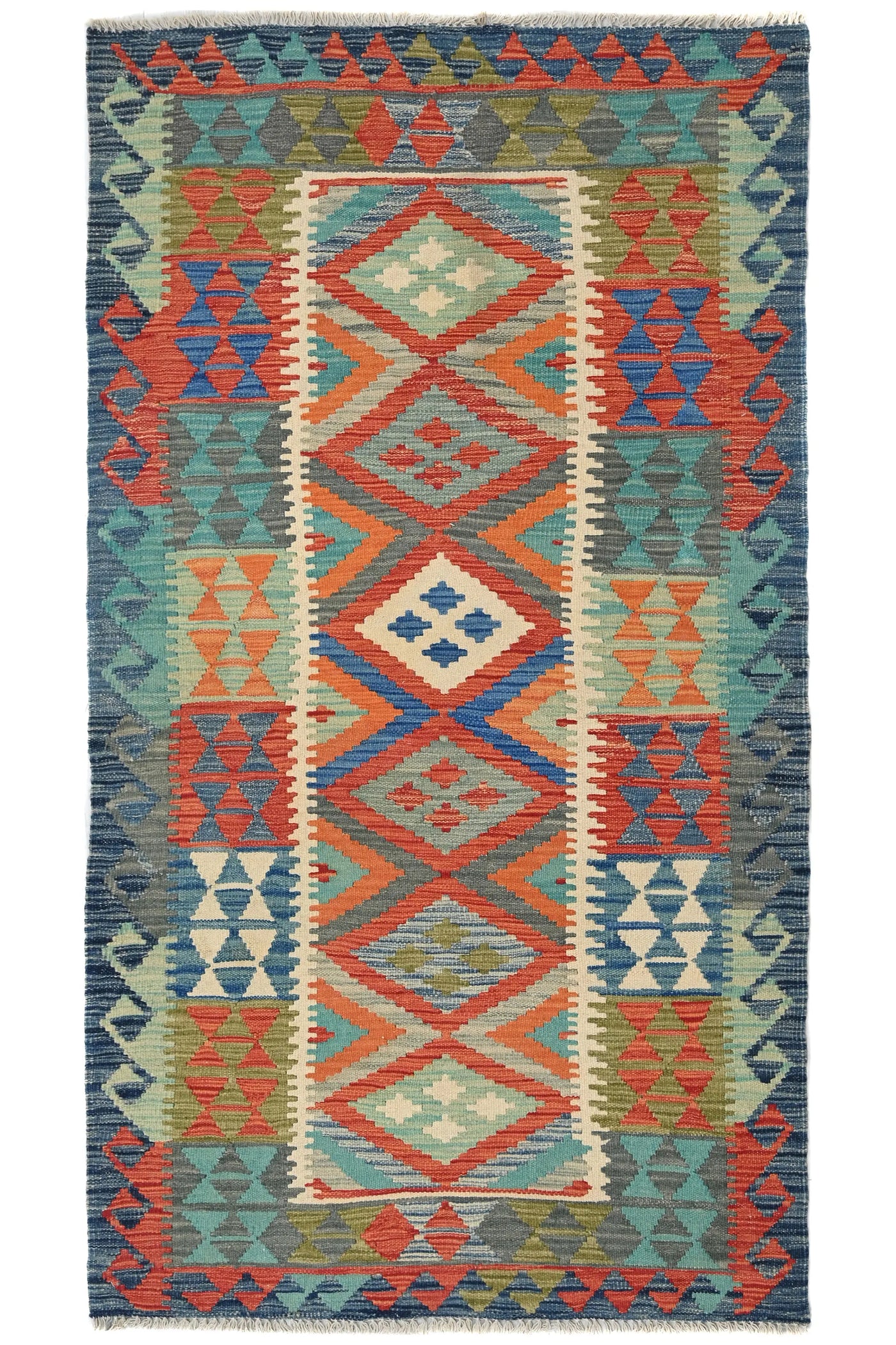 Maimana Kilim Afghan Rug – Azure Diamond