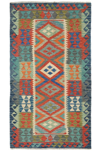 Maimana Kilim Afghan Rug – Azure Diamond