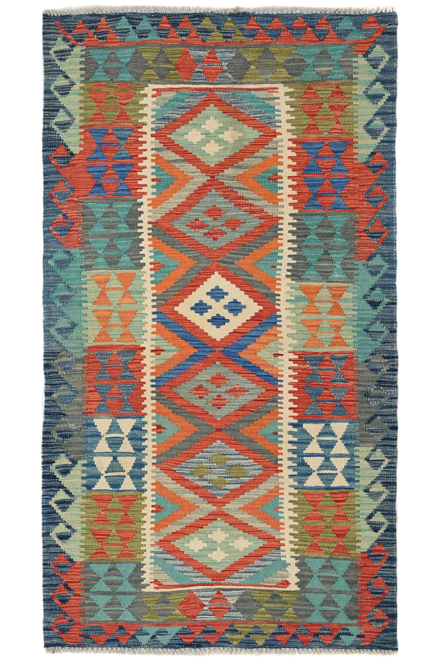 Maimana Kilim Afghan Rug – Azure Diamond
